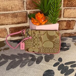 Coach Tan and Pink Patchwork Wristlet nwot